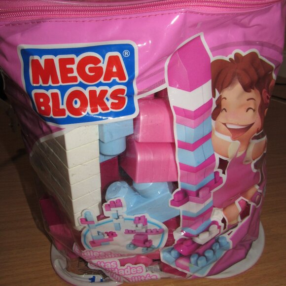 Mega Bloks My First Building Blocks Girls Toddlers Pink 80 Pieces Zip Bag - Picture 1 of 2